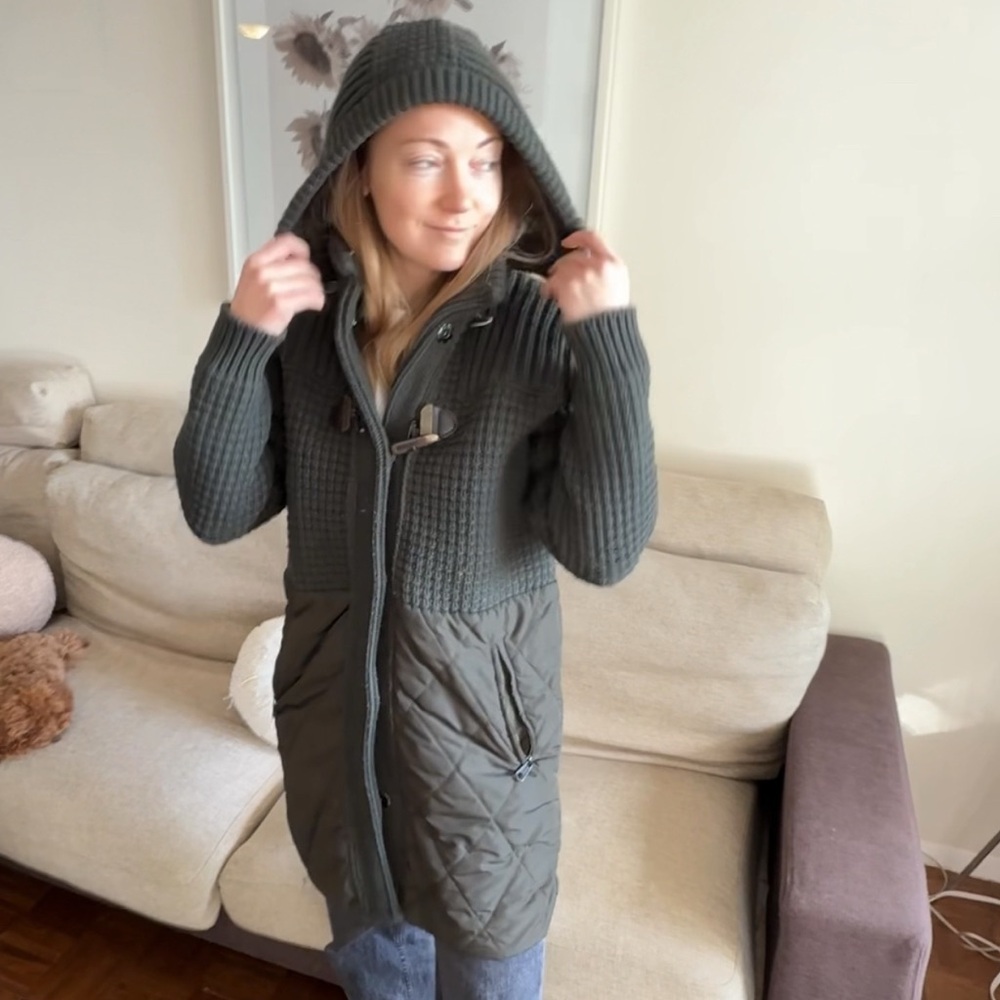Italian Bark Dark Green Quilted Hooded Puffer Jacket